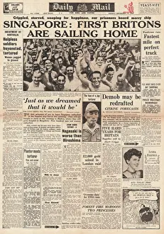Demobilisation: Daily Mail front page POWs released in Singapore