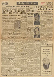 Sherbrooke: Daily Mail front page RAF bomb Cologne