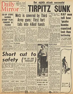 Tromso: Daily Mail front page RAF sink the Tirpitz