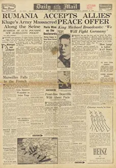 Falaise: Daily Mail front page Romania surrender