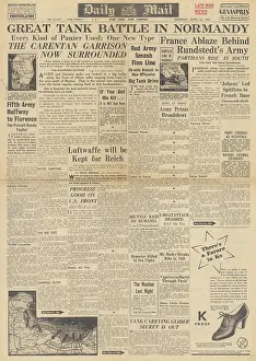Carentan: Daily Mail front page Tank battle in Normandy