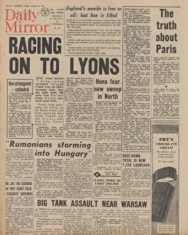 Falaise: Daily Mirror front page Allies advance to Lyons