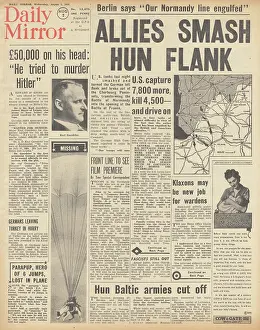 Avranches: Daily Mirror front page Battle for Normany