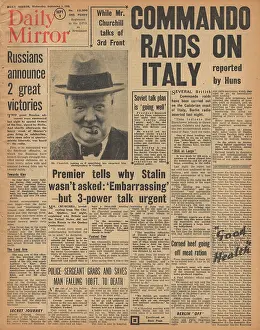 Corned: Daily Mirror front page Commando raid on Italy