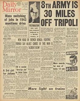 Eigth: Daily Mirror front page Eigth Army advance on Tripoli