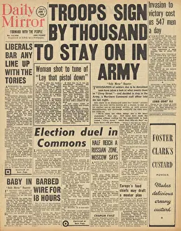 Demobilisation: Daily Mirror front page Election debate in Commons