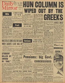 Pensions: Daily Mirror front page Food rations