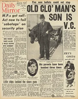 Cain: Daily Mirror front page Fred Bates awarded the VC