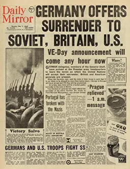 Donitz: Daily Mirror front page Germany to surrender