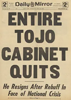 Koiso: Daily Mirror front page Hideki Tojo resigns