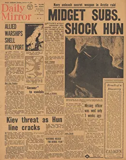 Dnepropetrovsk: Daily Mirror front page Midget submarines attack Tirpitz