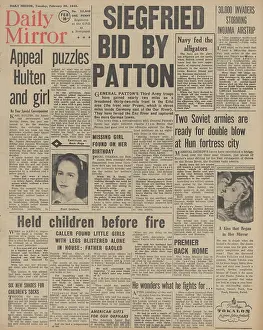 Okinawa: Daily Mirror front page Patton on the Siegfried Line