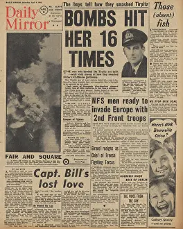 Restrictions: Daily Mirror front page RAF bomb the Tirpitz