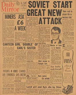Temryuk: Daily Mirror front page Red Army advance on Eastern Front