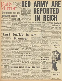 Koniev: Daily Mirror front page Red Army enter Germany