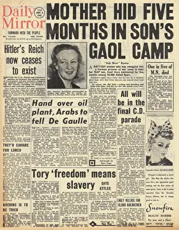 Tassigny: Daily Mirror front page Third Reich ceases to exist