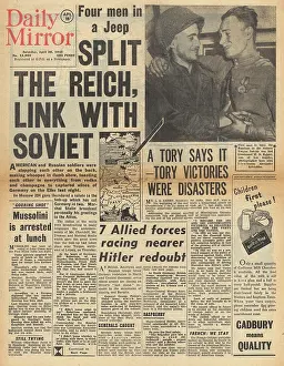 Torgau: Daily Mirror front page US and Soviet forces link up on Elbe