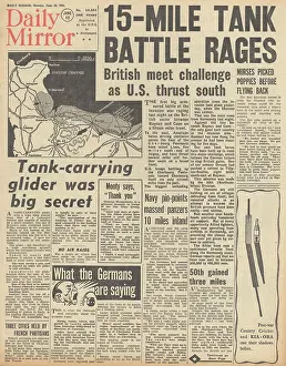 Carentan: Daily Mirror front page Tank battle in Normandy