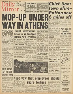 Spitfires: Daily Mirror front page Unrest in Athens