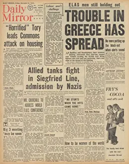 Spitfires: Daily Mirror front page Unrest in Greece