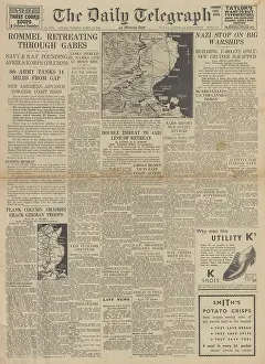 Halted: The Daily Telegraph front page Eighth Army capture Gabes