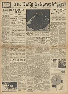 Sherbrooke: The Daily Telegraph front page Eighth Army capture Tripoli