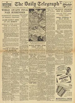 Petacci: The Daily Telegraph front page German surrender expected