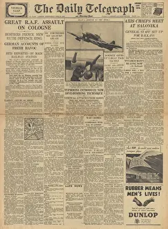 Salonica: The Daily Telegraph front page RAF bombing raid on Cologne