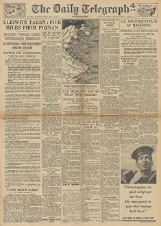 Koniev: The Daily Telegraph front page Red Army capture Gleiwitz