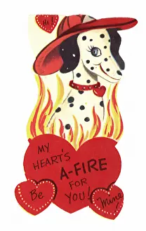 Dalmation: Dalmation Dog with Fireman Hat Valentine