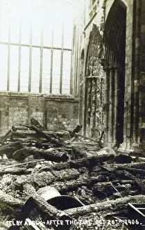 Charred: Damage caused by fire at Selby Abbey