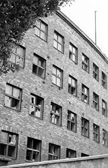 Freies: Damaged windows in House of Broadcasting in Berlin 1956