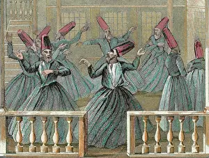 Dervish: Dance of the Sufi dervishes. 19th century. Colored engraving