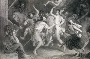 Warlock: Dance of the witches. Romanticism. Etching