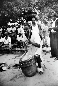 Mbanguzi: One of the dancer plays the nzoma drum during the Mngeniso