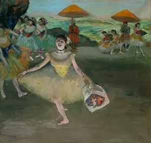 Curtsey: Dancer on stage, by Degas