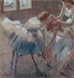 12 18: Three Dancers Preparing for Class, by Degas