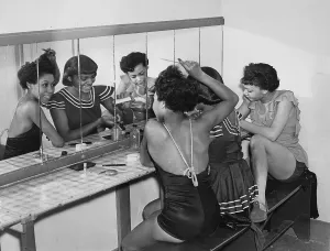 Wardrobe: Dancers preparing in the dressing room, 1937