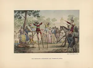 Dadresse: Dancers on stilts in the Champs Elysees