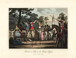 Sams: Dancers on stilts in the Champs Elysees