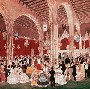 1826: Dancing in the building of the Lonja of Barcelona, 1826. By