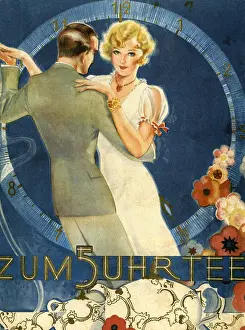 Teatime: dancing, couple with clock, Germany, circa 1932