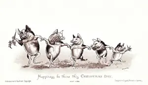 Hildesheimer: Five dancing pigs on a Christmas card