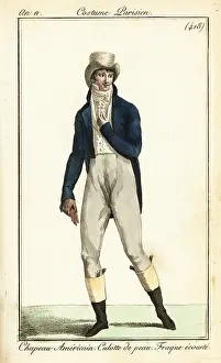Gilet: Dandy in American hat, short-tail frock coat, Paris, 1802
