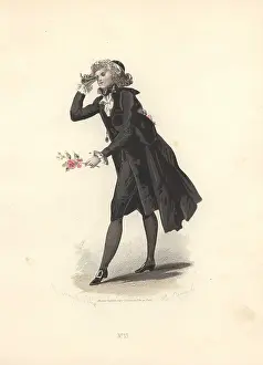 Francois Claudius: Dandy in black suit, breeches and stockings