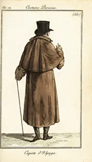 Riding Coat: Dandy in top hat and riding coat in alpaca wool, Paris, 1804