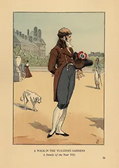 Courboin: A dandy on a walk in the Tuileries Gardens, 1800