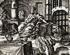 Punish: Daniel in the lion's den. Engraving