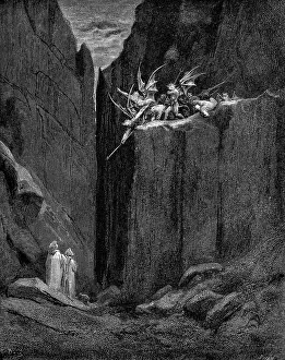 Inferno: Dante protected by Virgil from harm by demons