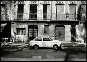 Dappled: Dappled sunlight pedestrian and car, Valencia, Spain